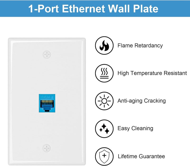 iwillink (5-Pack) Ethernet Wall Plate, 1-Port Keystone Wall Plate with RJ45 Keystone and Low Voltage Mounting Bracket, Female to Female Cat6 Wall Plate, Blue - Image 3